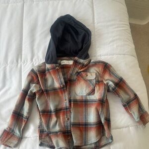 Zara Kids Red and Black Plaid Hooded Shirt
